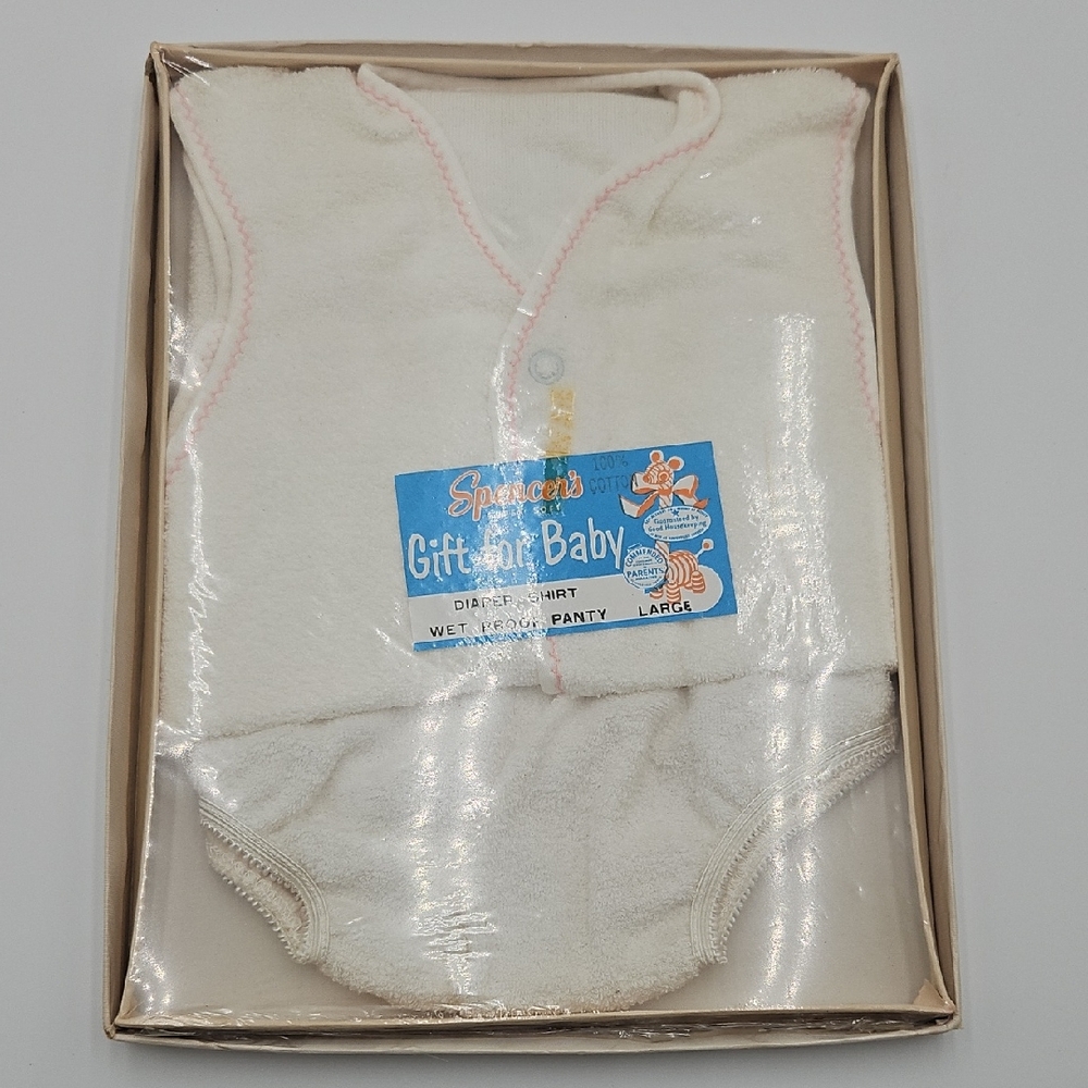 Spencer's White Diaper Shirt and Panty Set Vintage 70s New Large